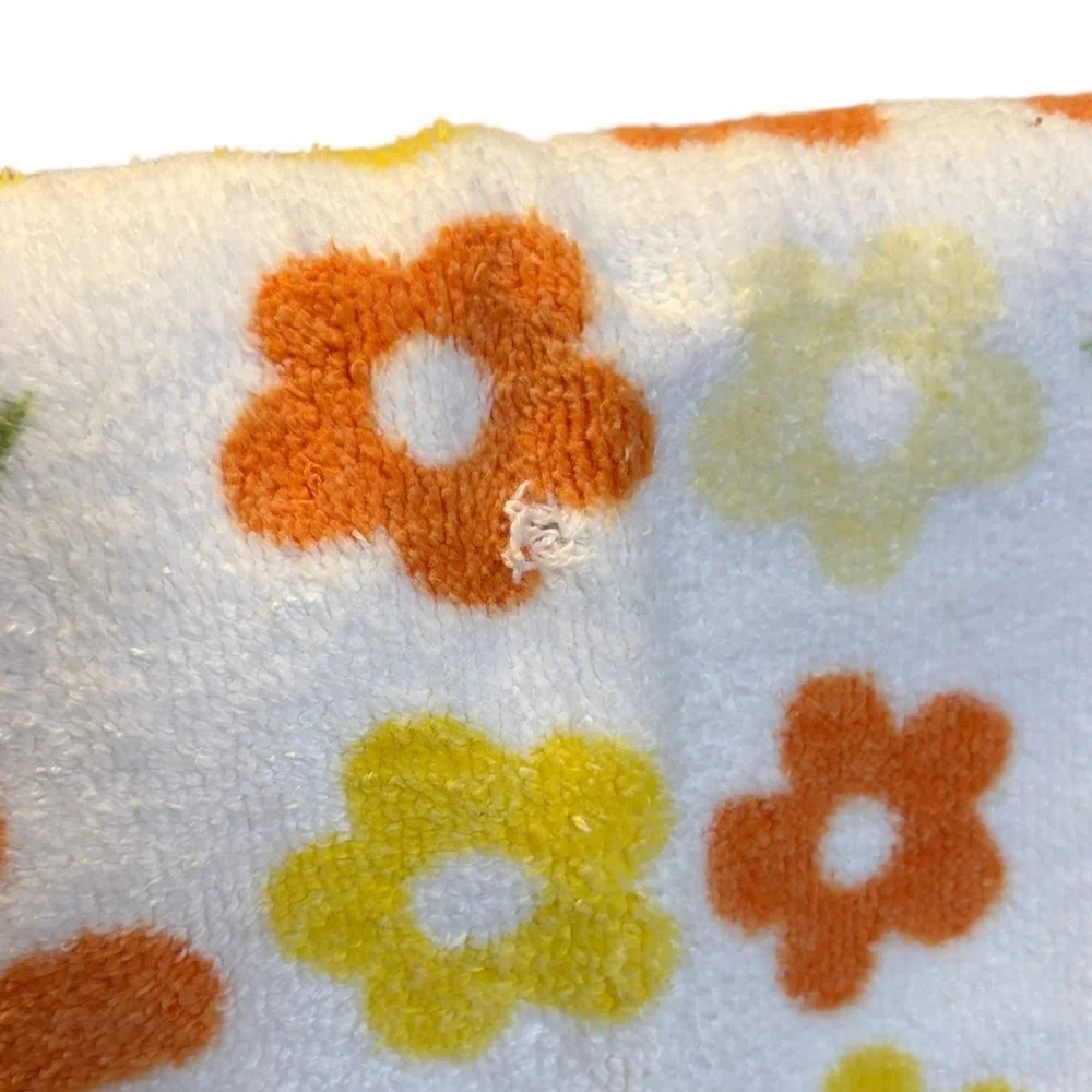 Vintage Cannon USA Hippie Floral Orange Yellow Flowers Fringed Bath & Hand Towel